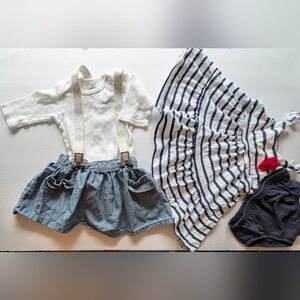Baby B'gosh Denim Skirt with Suspenders and Striped  Dress Bundle